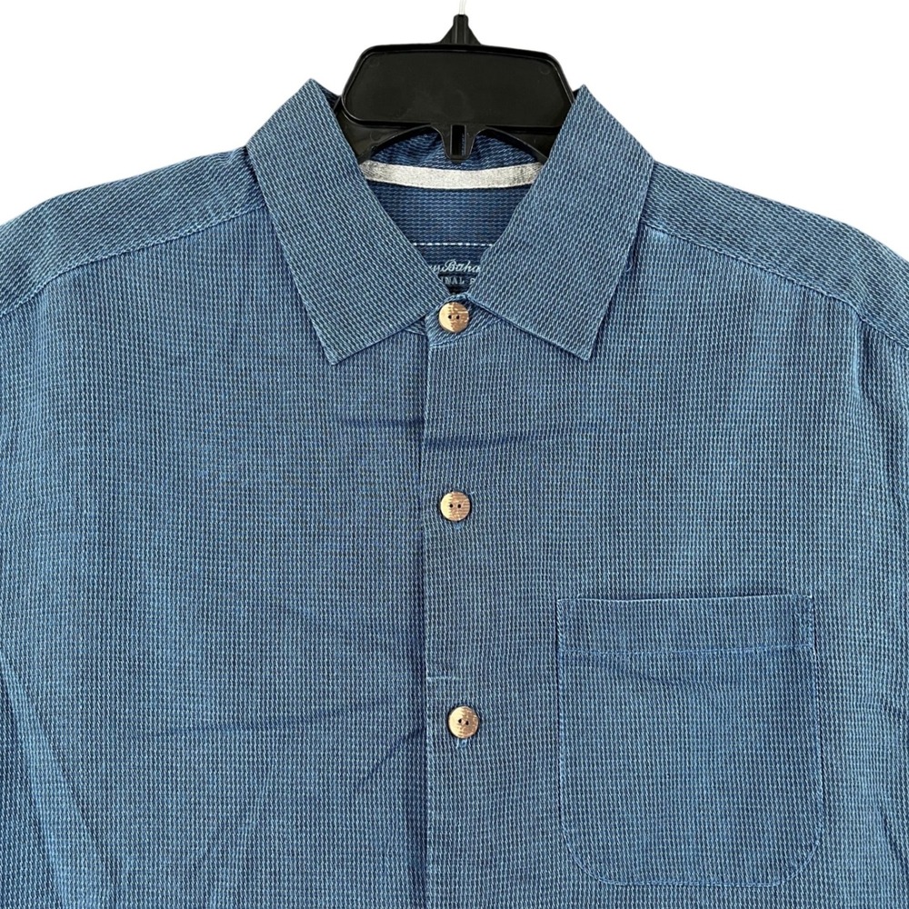Tommy Bahama Original Fit Silk Shirt Mens M Blue Camp Collar Short Sleeve